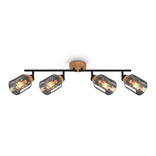 Briloner Hema bar 4xe27 bois noir en verre fumé