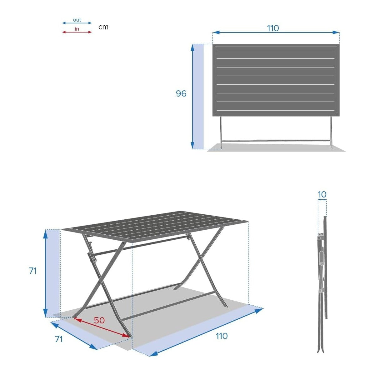 Table de jardin pliante en terre cuite Azua 4 places 135 x 90 x 75 cm
