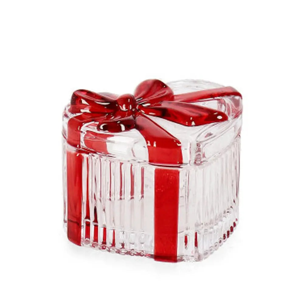 Scatola decorativa Halynor in vetro a cuore con fiocco 9 × 7,5 × H7,5 cm