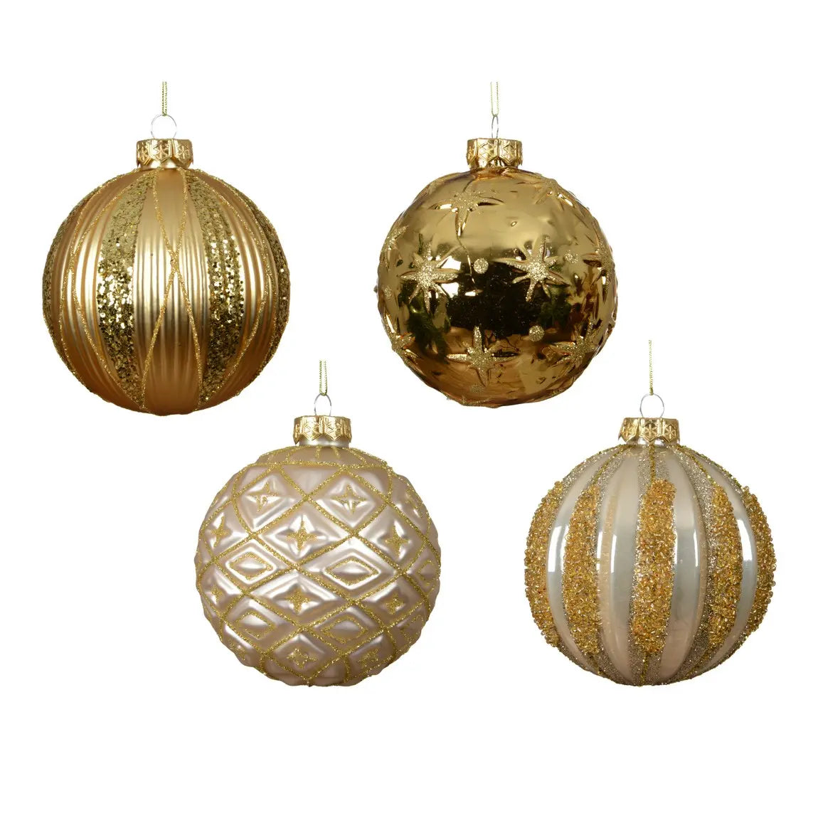Sfera natalizia in vetro decorata oro Ø10 cm – 1 pezzo assortito