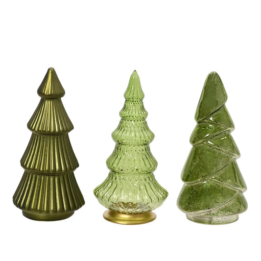 Albero di Natale decorativo in vetro verde Ø8,5 × H17,5 cm – 1 pezzo