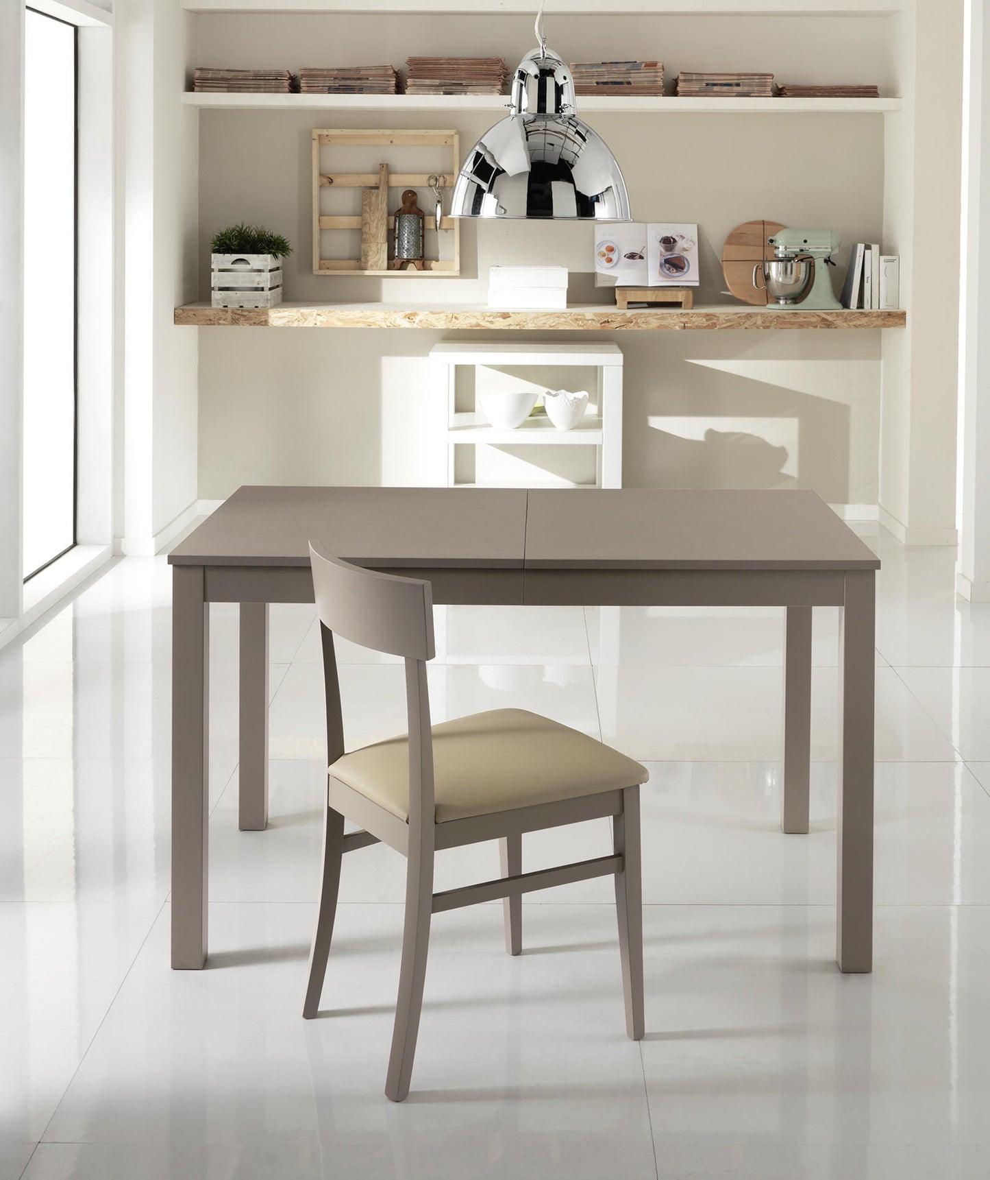 Table extensible en mélamine gris tourterelle 130/210x80x76h cm