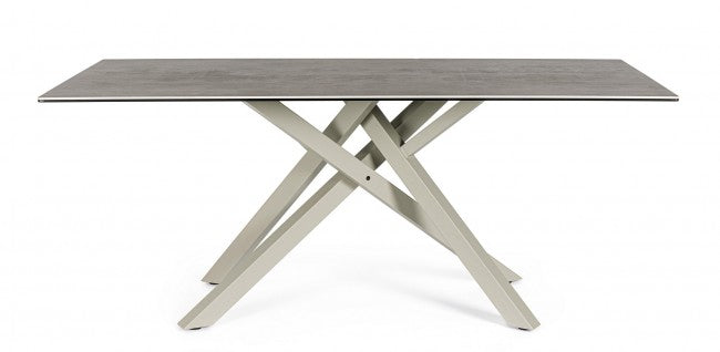 Tavolo ceramica 180x90x76 cm grigio scuro gambe beige