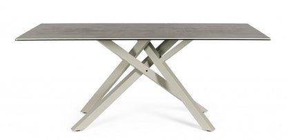 Tavolo ceramica 180x90x76 cm grigio scuro gambe beige