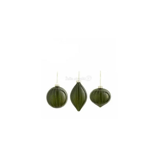 Décoration de Noël en verre vert Ø 8 cm sphère, oignon ou goutte – 1 pièce assortie