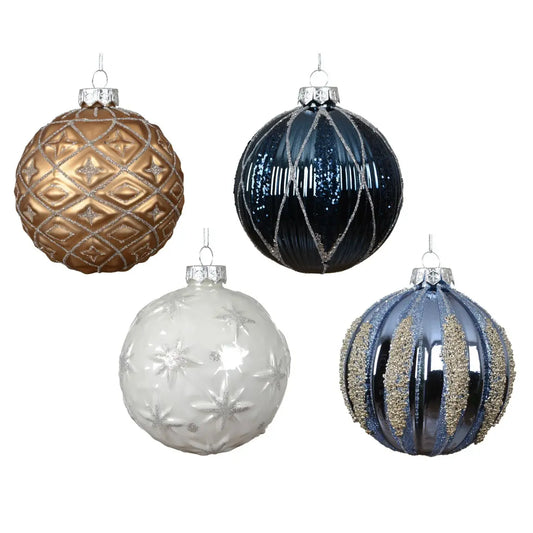 Sfera natalizia in vetro decorata multicolor Ø10 cm – 1 pezzo assortito
