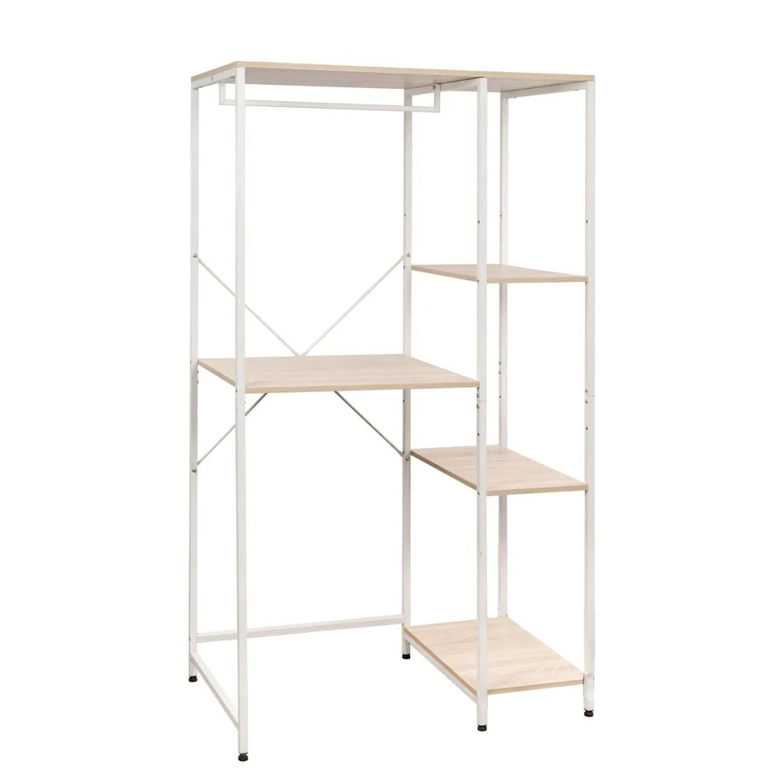 Meuble lave-linge Janet 4 étagères métal blanc/bois naturel 100x60x177 cm