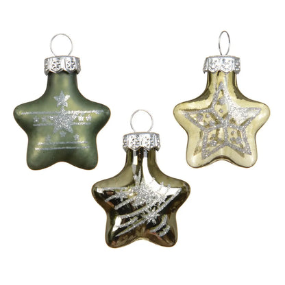 Box 9 stelle di Natale in vetro verde pino lucide e opache H3 cm