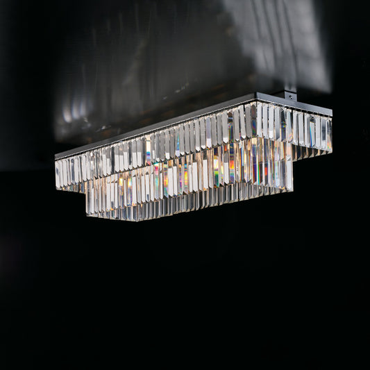 Plafoniera in ottone e ferro cromato con strass 8 luci H.28 - L.104 X 32