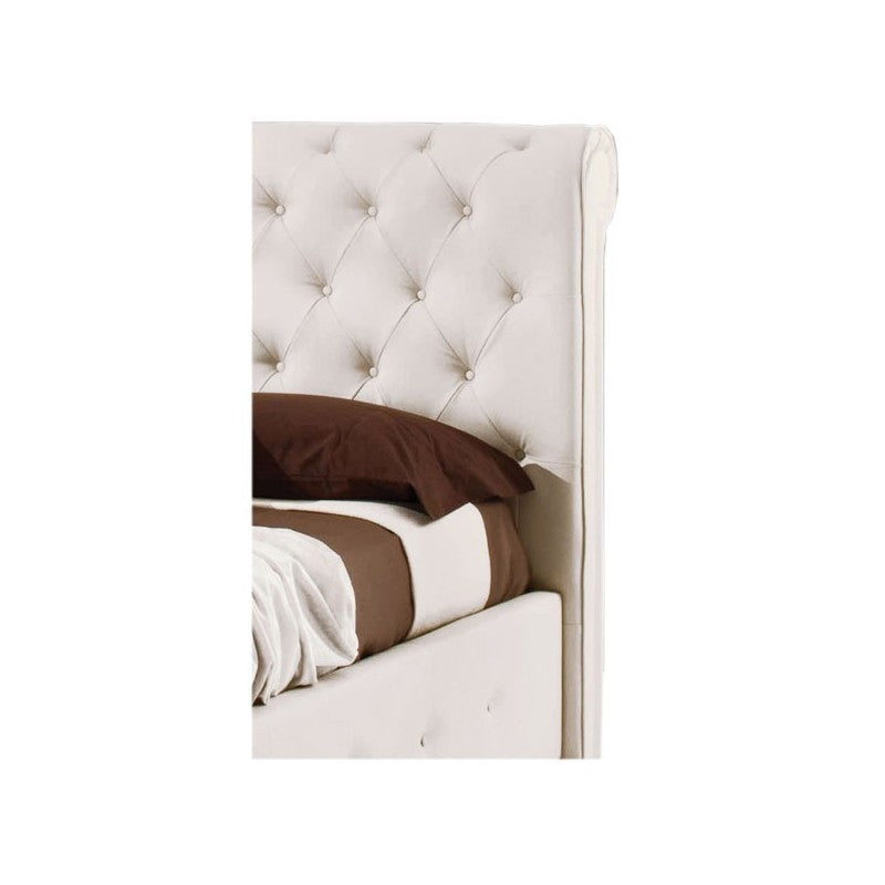 Lit double avec conteneur en éco-cuir Blanc 180x223xh.120 cm