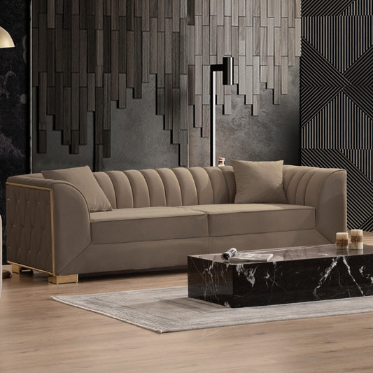 Divano marrone 230x80x95 cm gambe oro