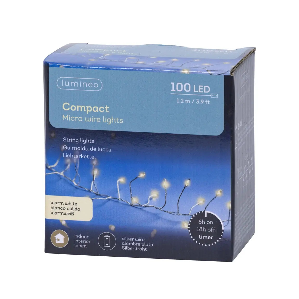 Catena micro LED Compact filo argento luce bianco caldo classico 120 cm da interno