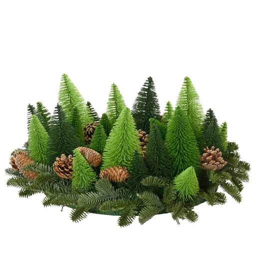 Ghirlanda natalizia con alberi verdi Ø60 × H20 cm