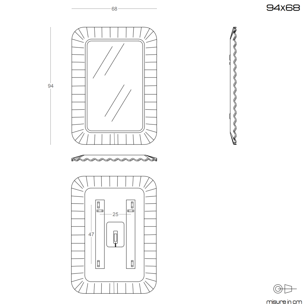 Specchio con Cornice in Vetro Argento 94x68 cm