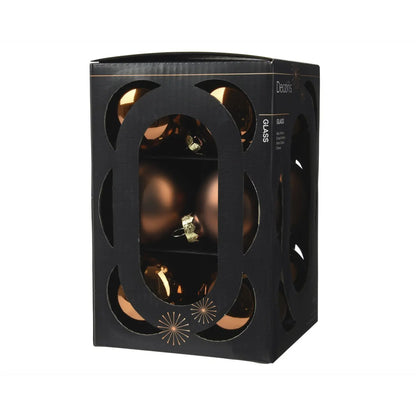 Box 12 palline di Natale in vetro marrone espresso lucide e opache Ø6 cm