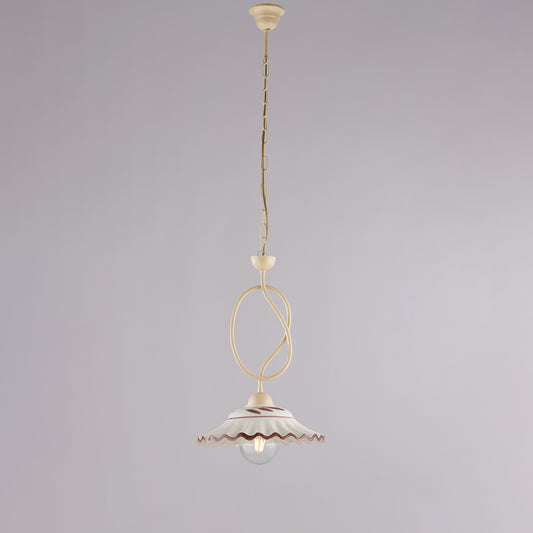 Lampadario avorio decapè, ceramica bianco marrone, 1 luce, Ø30 cm