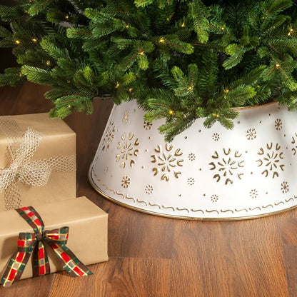Copribase per albero di Natale in ferro bianco e oro Ø70 × H27 cm