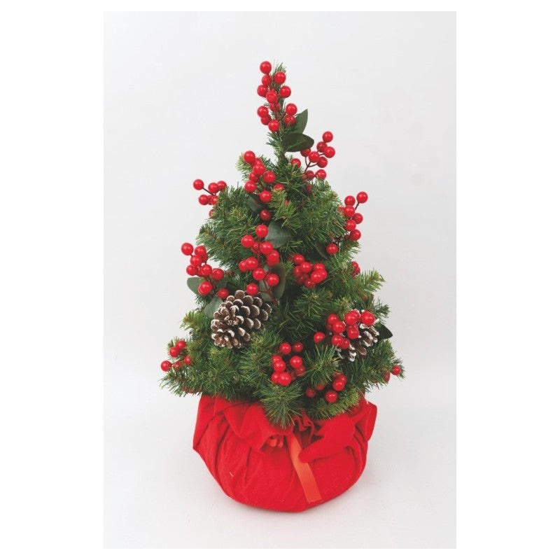 Albero di Natale verde in PVC H60 cm con bacche e pigne