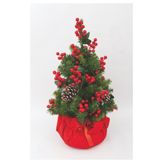 Sapin de Noël vert en PVC H60 cm avec baies et pommes de pin
