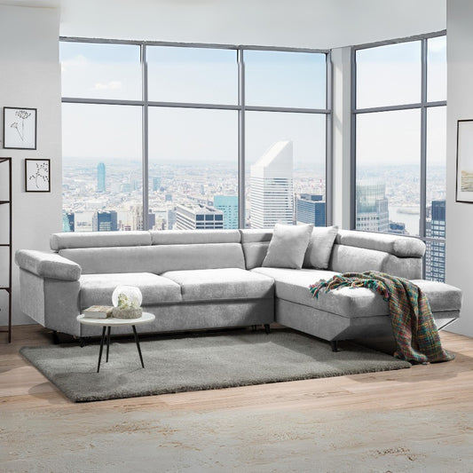 Divano letto angolare 297x206x77 cm grigio