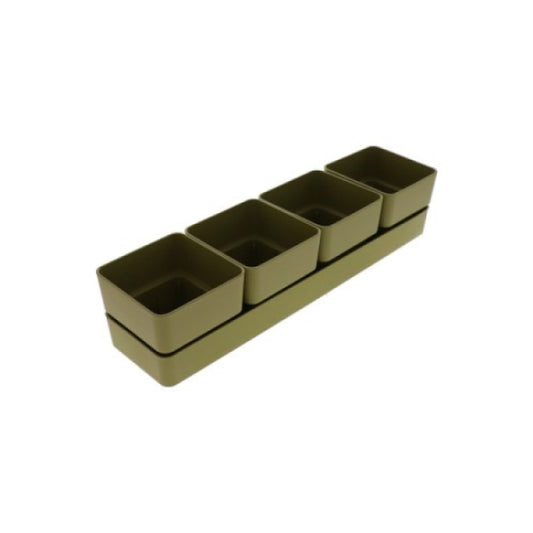 Jardinière vert olive avec soucoupe rectangulaire