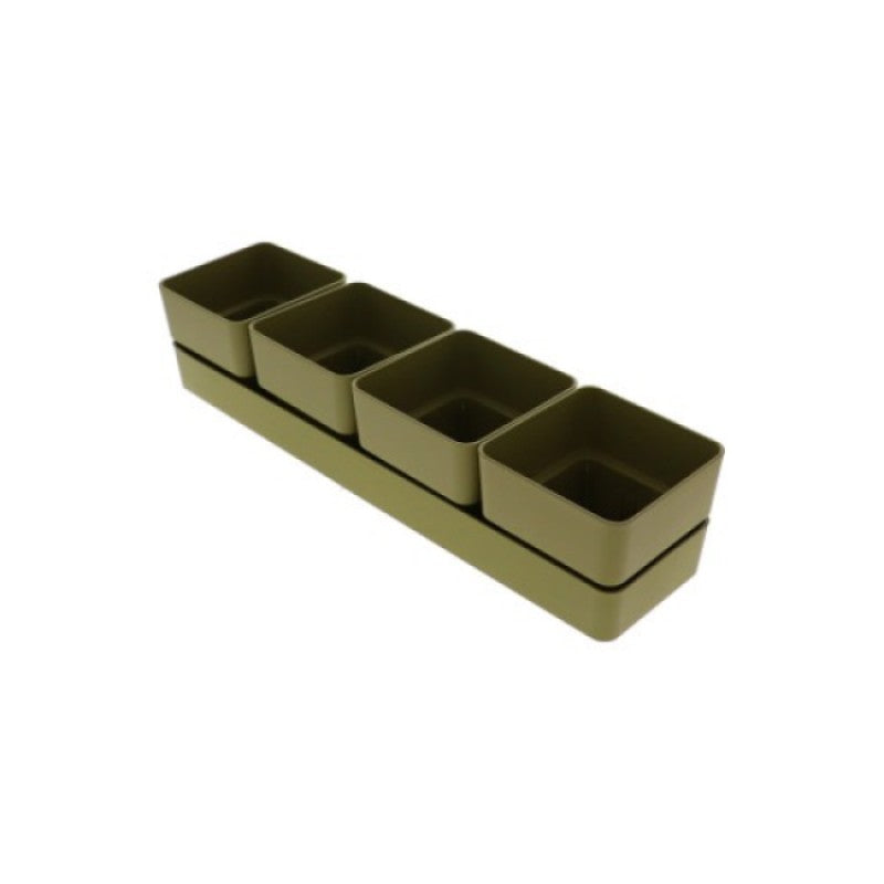 Jardinière vert olive avec soucoupe rectangulaire